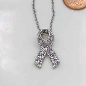 Latasia Silver Tone Crystal Breast Cancer Necklace